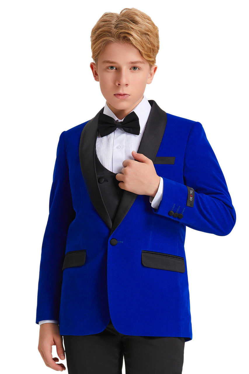 "Jayden" Tazio Royal Blue Velvet 5-Piece Tuxedo Set for Kids