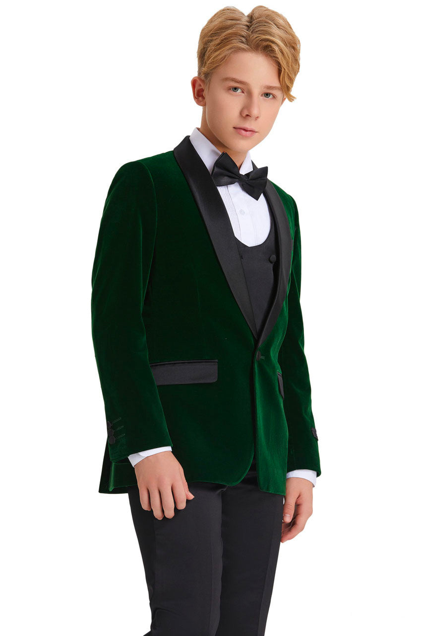"Jayden" 5-Piece Green Velvet Tuxedo Set for Kids by Tazio