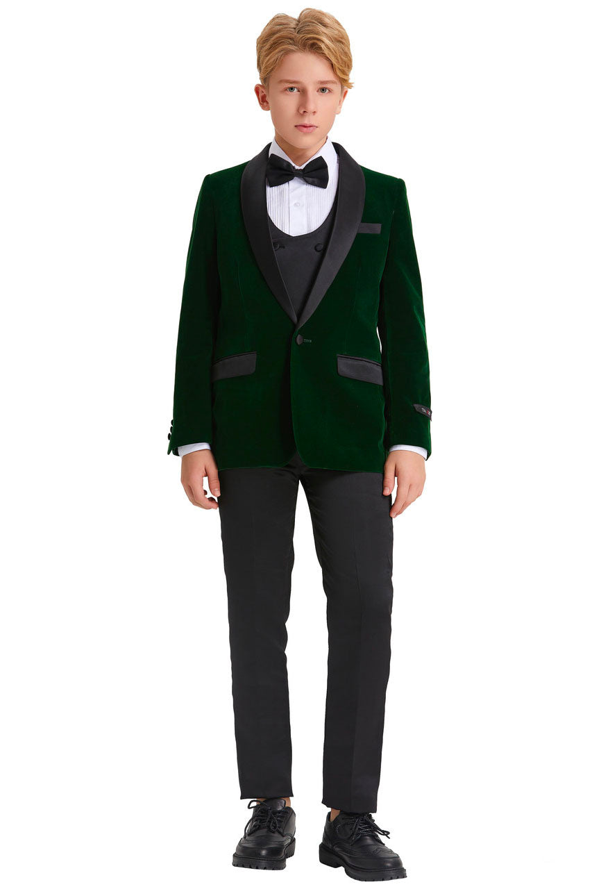 "Jayden" 5-Piece Green Velvet Tuxedo Set for Kids by Tazio