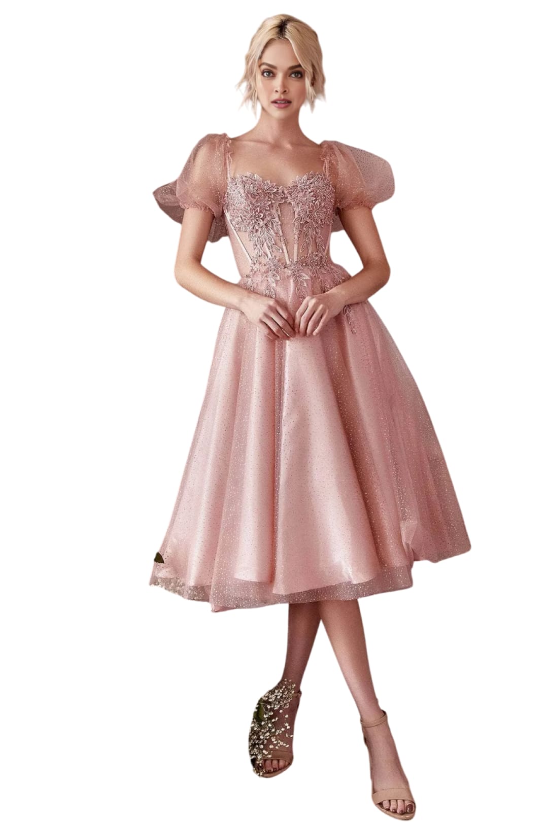 Tea-Length Corset Cocktail Dress 2025 Elegant Evening Gown - Blush / XS - Prom