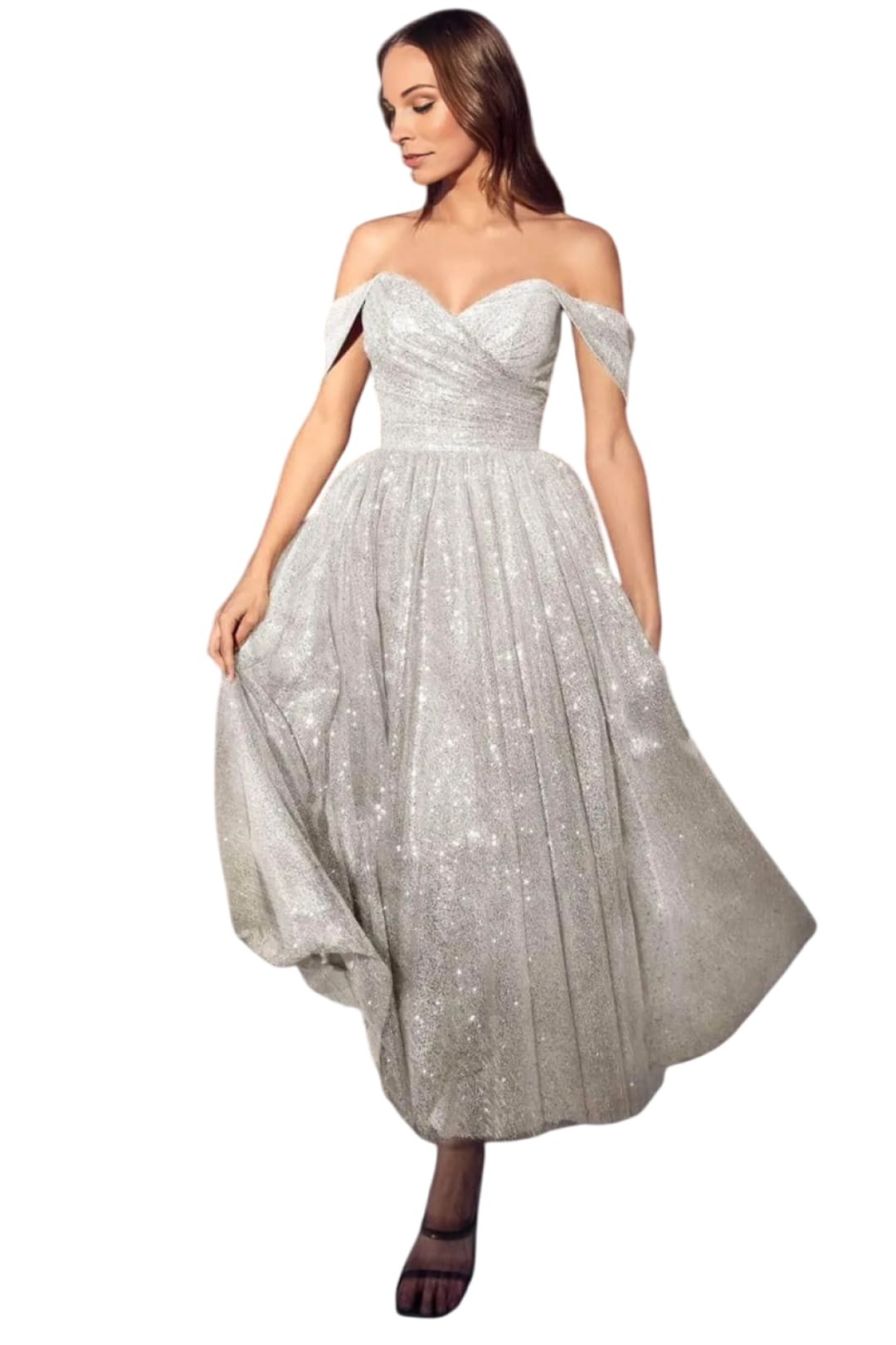 Tea-Length Dress 2025 Off-Shoulder Formal Party Gown - Off White / 8 - Prom