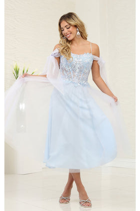 Tea Length Prom Dress Cold Shoulder Homecoming Style May Queen MQ2089