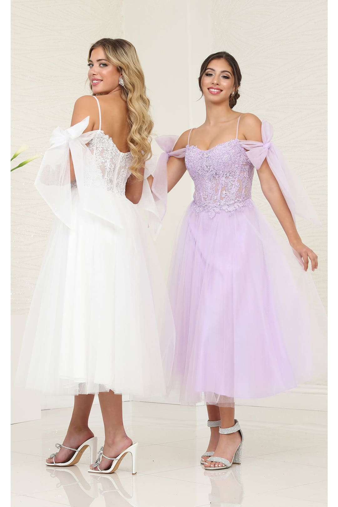 Tea Length Prom Dress Cold Shoulder Homecoming Style May Queen MQ2089 - Dress