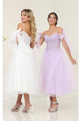 Tea Length Prom Dress Cold Shoulder Homecoming Style May Queen MQ2089