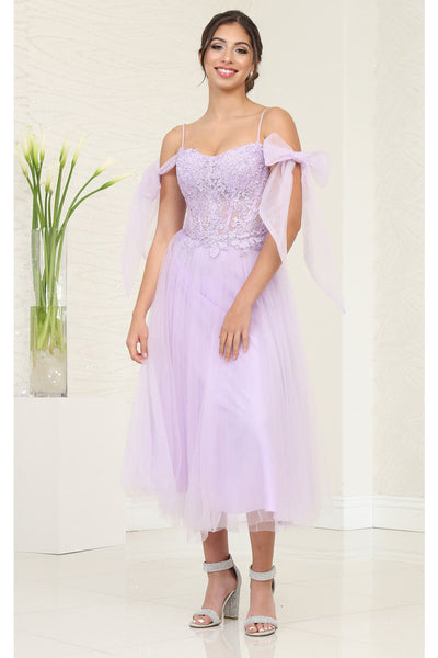 Tea Length Prom Dress Cold Shoulder Homecoming Style May Queen MQ2089 - Dress