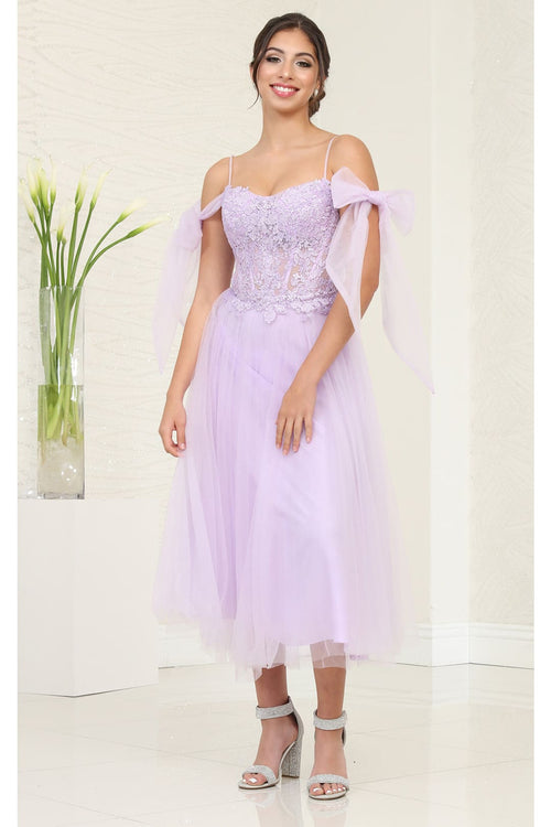 Tea Length Prom Dress Cold Shoulder Homecoming Style May Queen MQ2089 - Dress