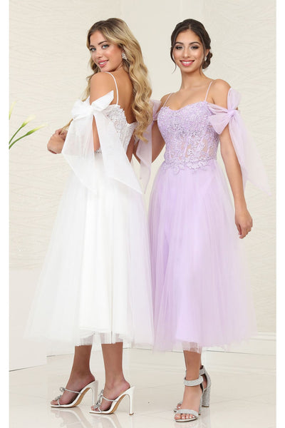 Tea Length Prom Dress Cold Shoulder Homecoming Style May Queen MQ2089 - Dress