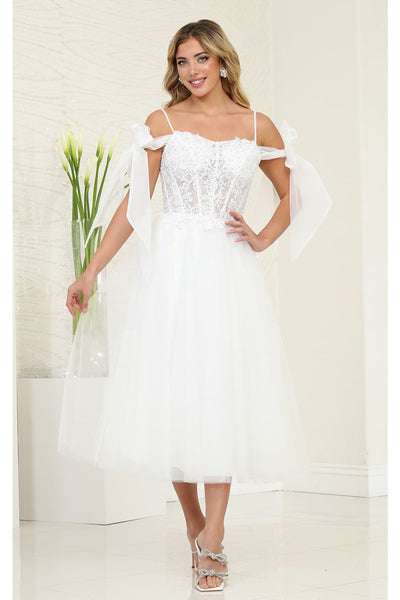 Tea Length Prom Dress Cold Shoulder Homecoming Style May Queen MQ2089 - Dress