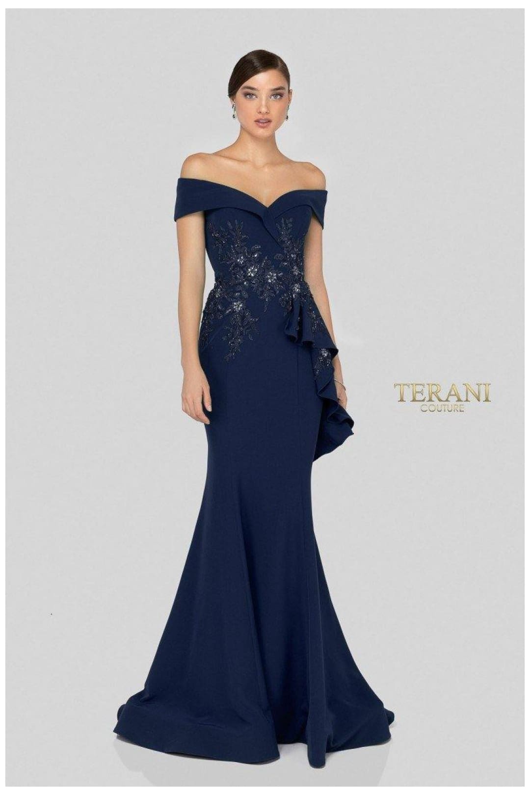 Terani Couture 1911M9339 Long Off Shoulder Prom Dress