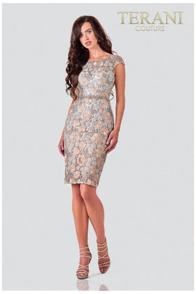 Terani Couture 2111C4559 Elegant Formal Cap Sleeve Short Evening Premium Dress