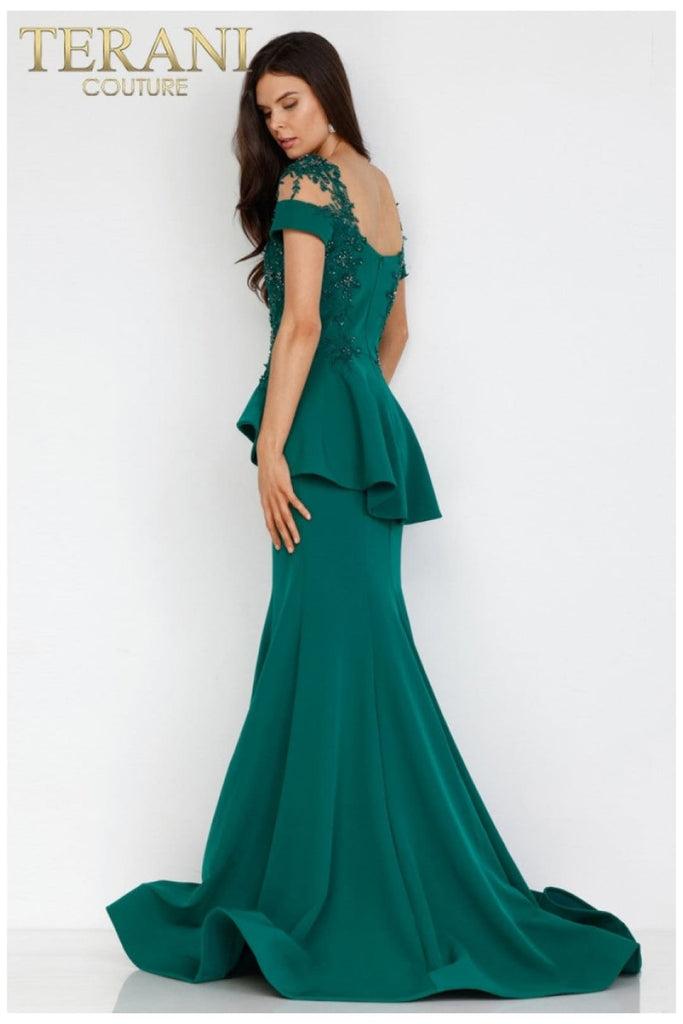 Terani Couture 2111M5262 Sophisticated Long Evening Gown - Emerald / 20