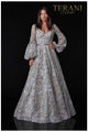 Terani Couture 2112M5407D Classic Long Sleeve Evening Gown - Silver / 1
