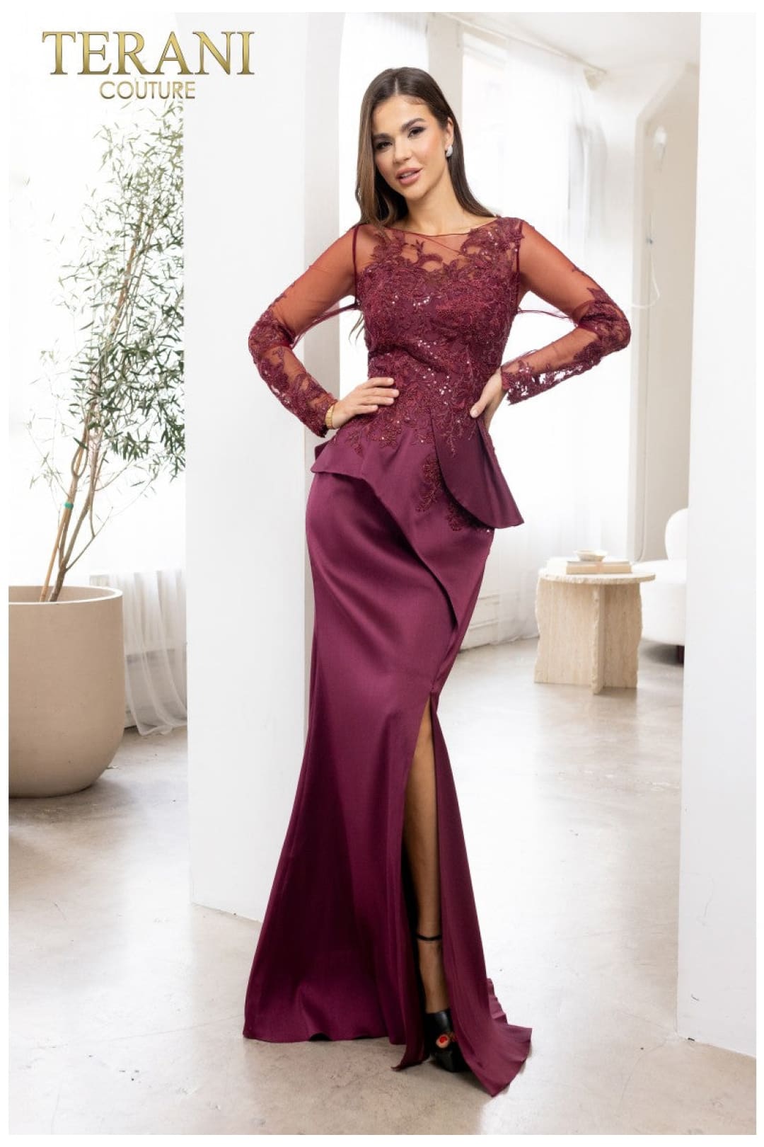 Terani Couture 231M0482 Long-Sleeve Mother of the Bride Dress