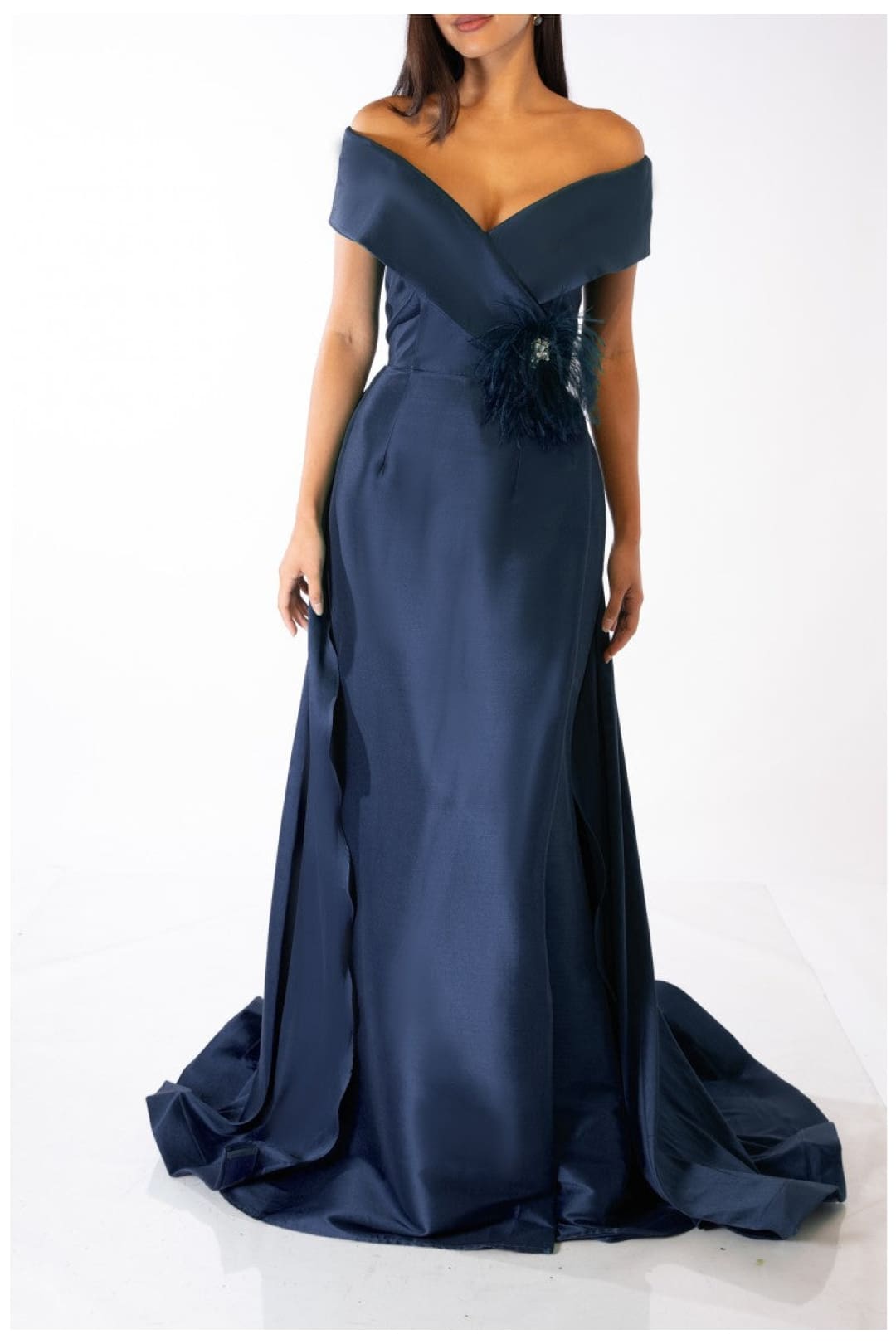 Terani Couture 232M1534 Long Overskirt Feather Dress - Dramatic & Sophisticated