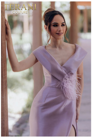 Terani Couture 232M1534 Long Overskirt Feather Dress - Dramatic & Sophisticated