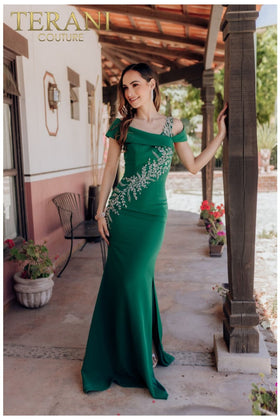 Terani Couture 232M1549 Elegant Glamorous Formal Prom Long Evening Navy Beaded Dress