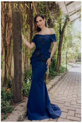 Terani Couture 232M1561 Elegant Evening Prom Off-Shoulder Mermaid Formal Beaded Dress