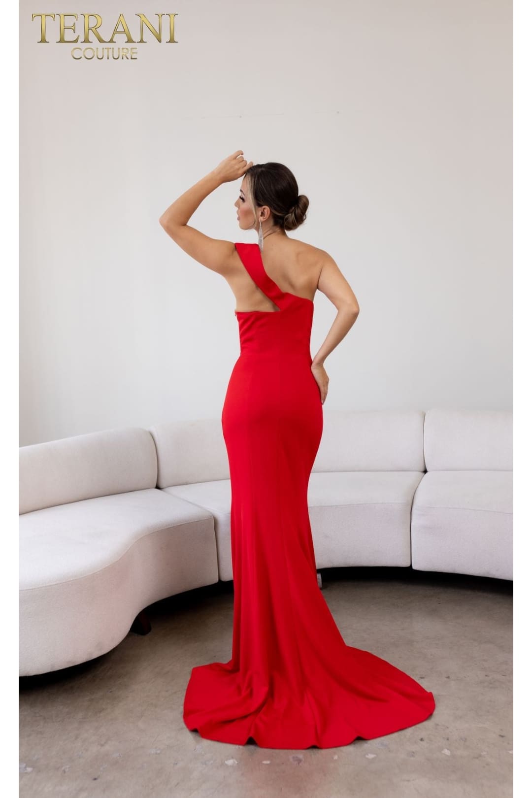 Terani Couture 241E2416-Formal evening gown with a slit.