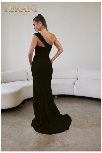 Terani Couture 241E2416-Formal evening gown with a slit.