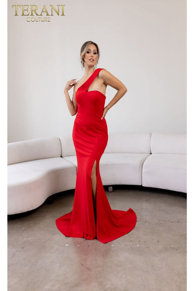 Terani Couture 241E2416-Formal evening gown with a slit.