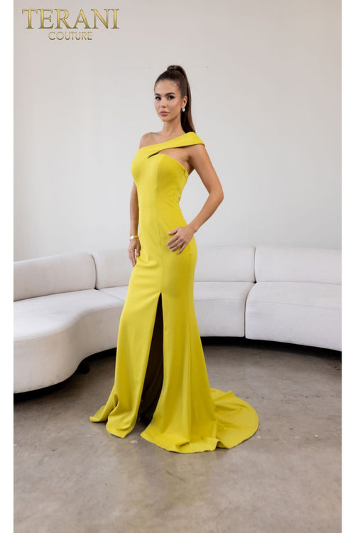 Terani Couture 241E2416-Formal evening gown with a slit.