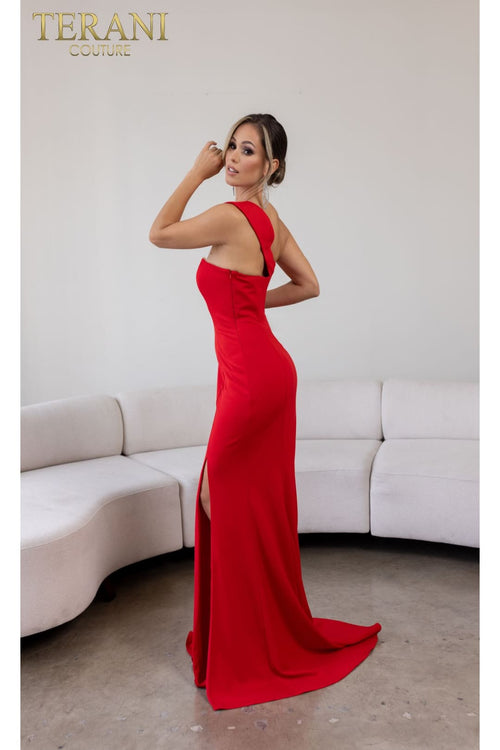 Terani Couture 241E2416-Formal evening gown with a slit.