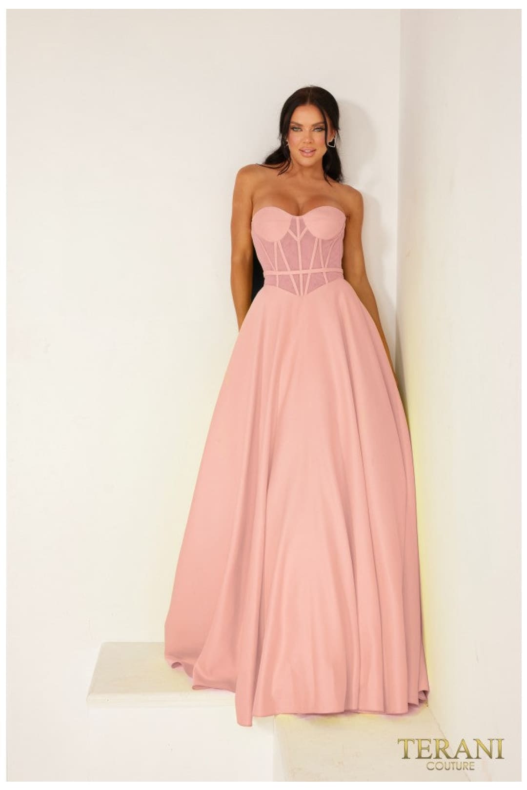 Terani Couture 241P2046-A-line prom gown with elegant flair.
