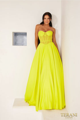 Terani Couture 241P2046 Sophisticated Prom Strapless A-Line Evening Matte Satin Dress