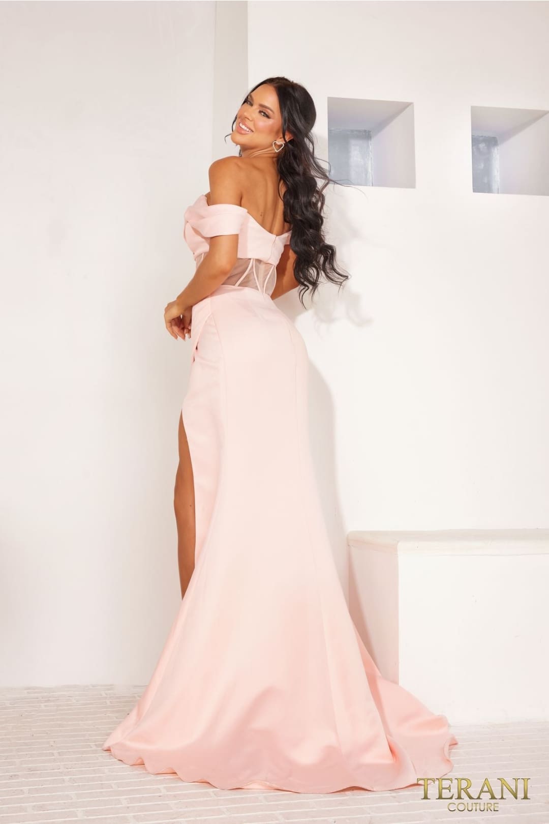 Terani Couture 241P2078-Sleek fitted prom dress with a long hemline.