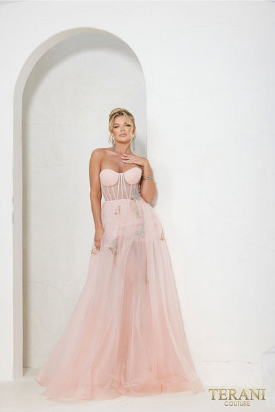 Terani Couture 241P2087-A-line ballgown with a long silhouette.