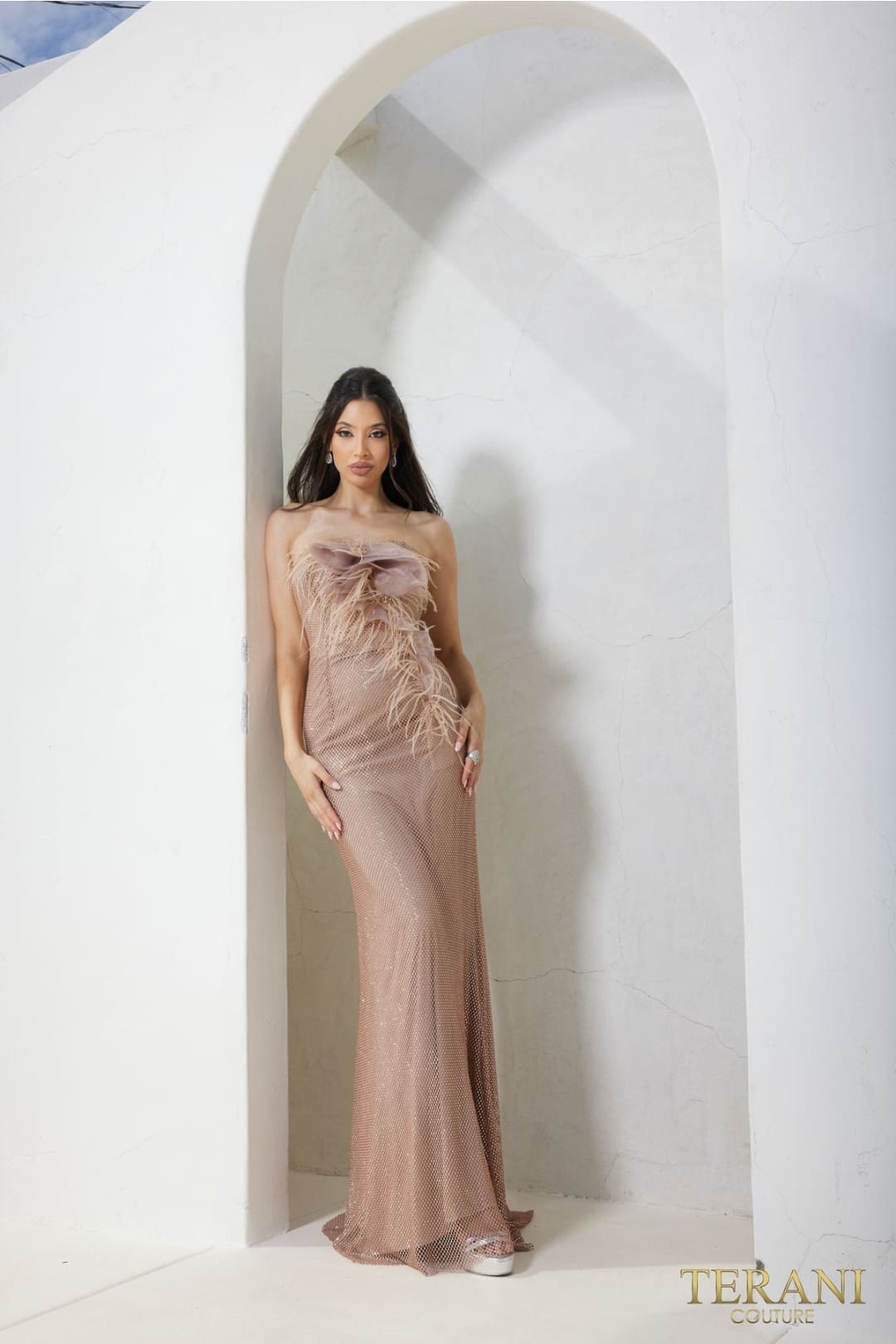 Terani Couture 241P2125-Long prom dress with sequins.