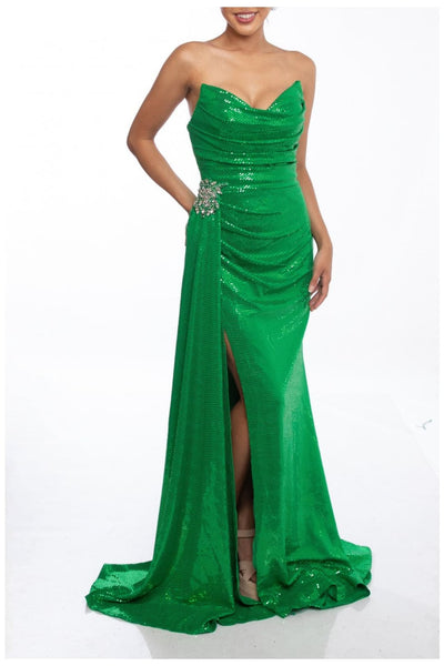 Terani Couture 241P2136-Sequined bodycon long prom dress.