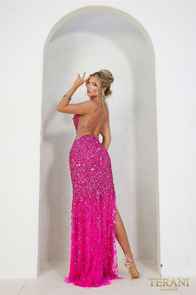 Terani Couture 241P2163-Bodycon prom dress with a long hemline.