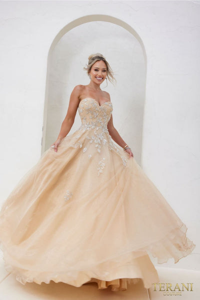 Terani Couture 241P2216-Glittering ballgown-style prom dress.
