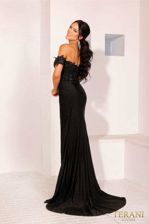 Terani Couture 241P2238-Sleek bodycon long prom dress.