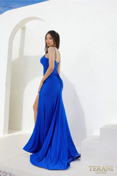 Terani Couture 241P2291-Slit trumpet-style prom gown.