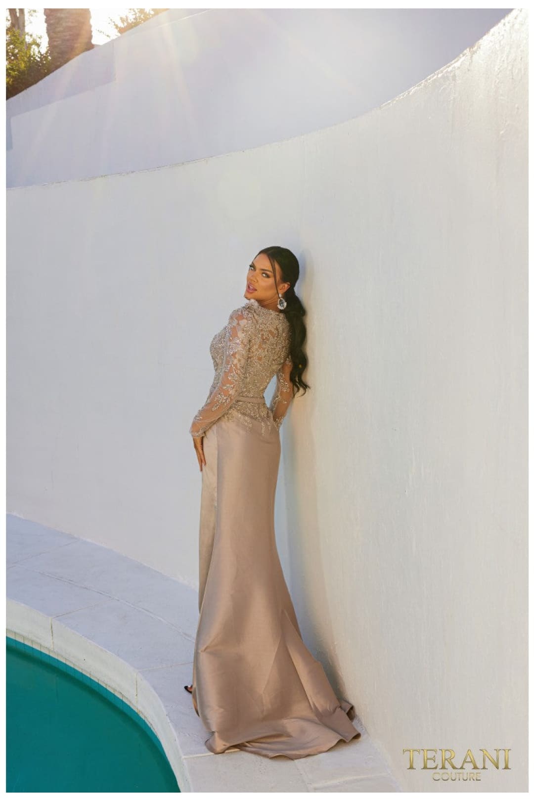 Terani Couture Bold 232M1557 Beaded Long-Sleeve Gown