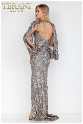 Terani Couture Glam 231M0356 Sequin Mother of Bride Cape Dress
