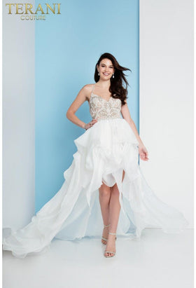 Terani Couture 1811P5782 Sophisticated Elegant Formal Prom Halter Evening Beaded Dress