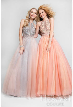Terani Couture 1611P1238D Elegant Prom Homecoming Halter Corset Long Formal Mesh Dress