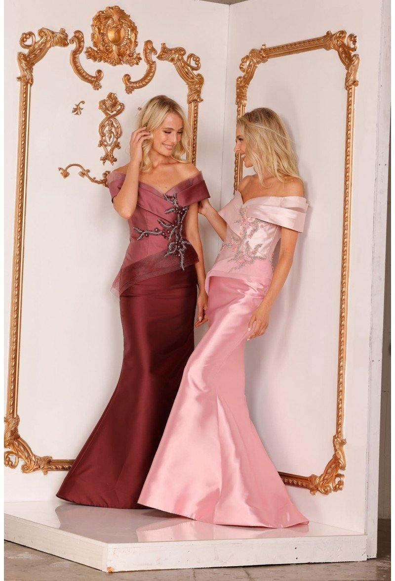 Terani Couture 2011M2159 Elegant Two-Tone Mikado Off-Shoulder Mother of the Bride Dress