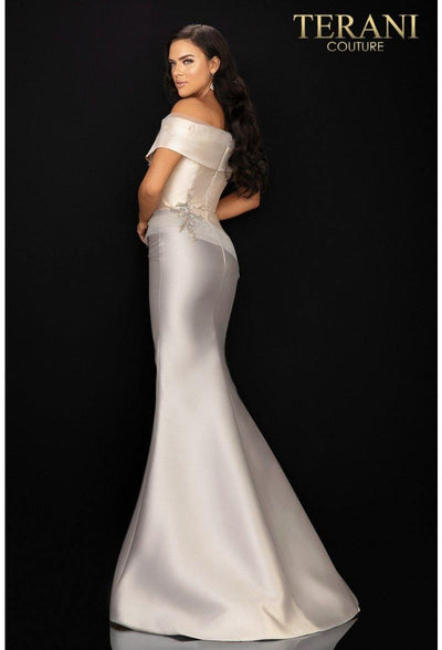 Terani Couture 2011M2159 Elegant Two-Tone Mikado Off-Shoulder Mother of the Bride Dress