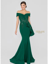 Terani Couture 1911M9339 Long Off Shoulder Mother of the Bride Dress
