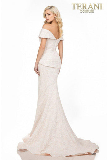 Off Shoulder Evening Gown Tonal Brocade - Terani Couture 1812m6657