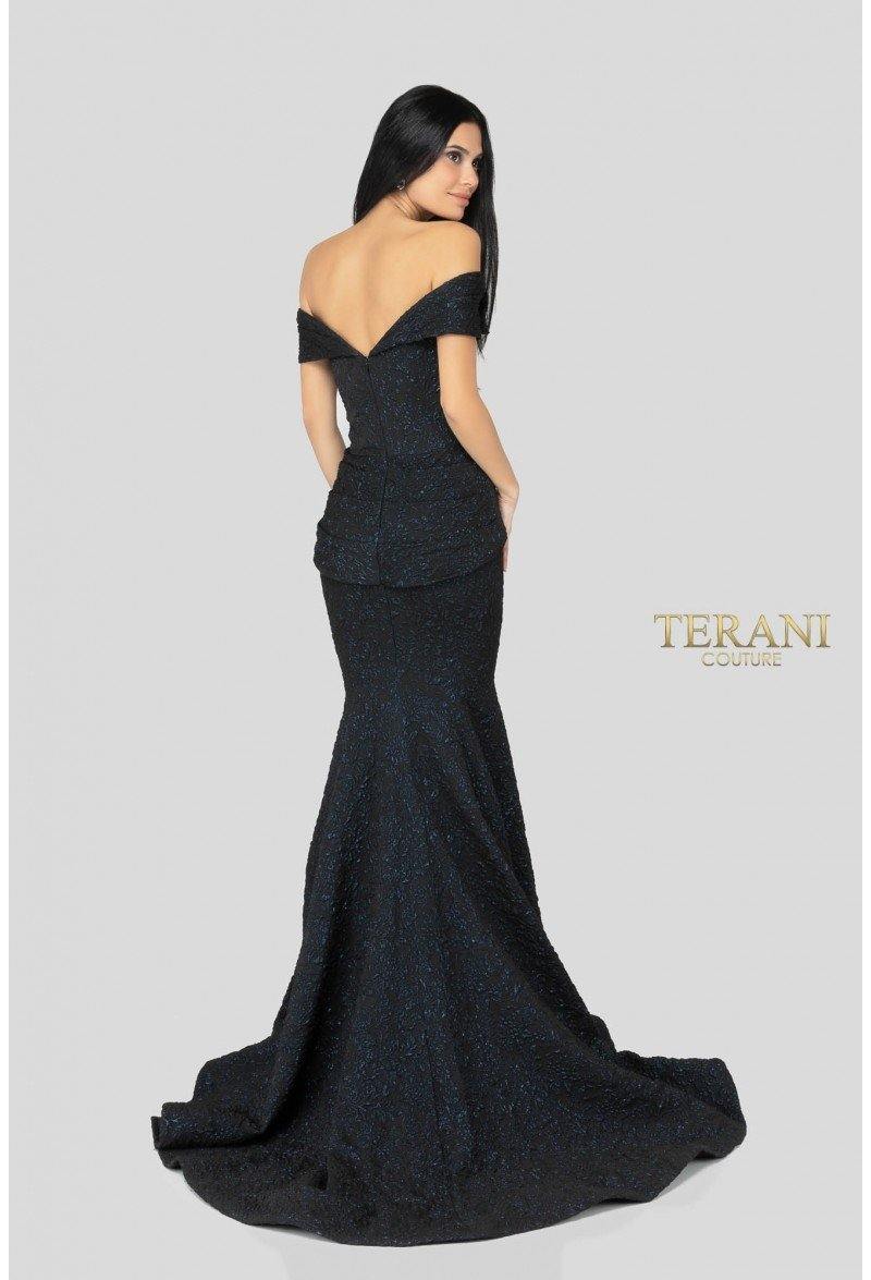Vestido de noche con hombros descubiertos y brocado tonal - Terani Couture 1812m6657