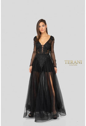 Terani Couture 1915P8344 Elegant Evening Long Sleeve Formal Premium Black Dress