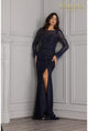 Terani Couture 2111M5277 Long Sleeve Evening Attire with Grace - Navy / 16