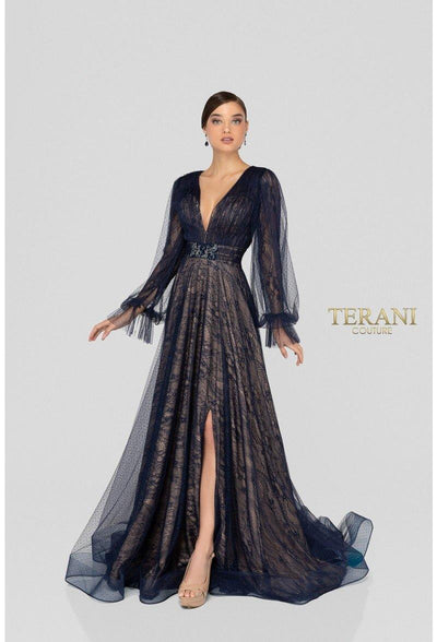 Terani Couture 1913M9414 Long Formal Dress with V-Neck