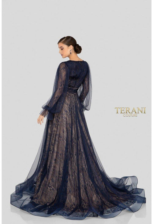 Terani Couture 1913M9414 Long Formal Dress with V-Neck