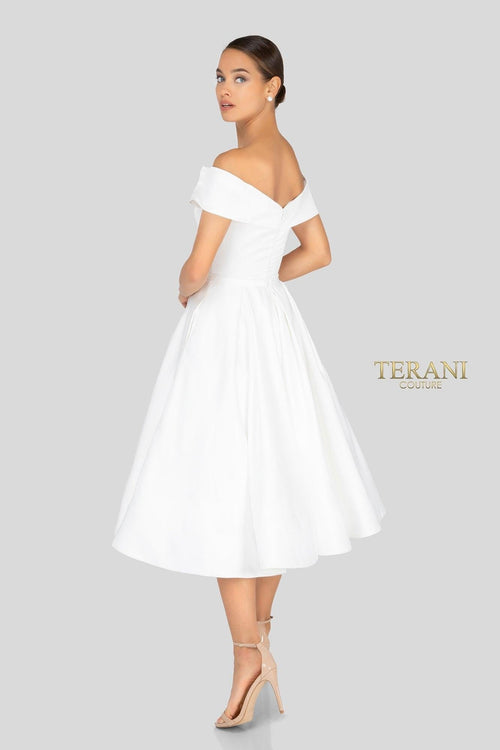 Terani Couture 1912C9656 Flattering Off Shoulder Cocktail Dress - Ivory / 4
